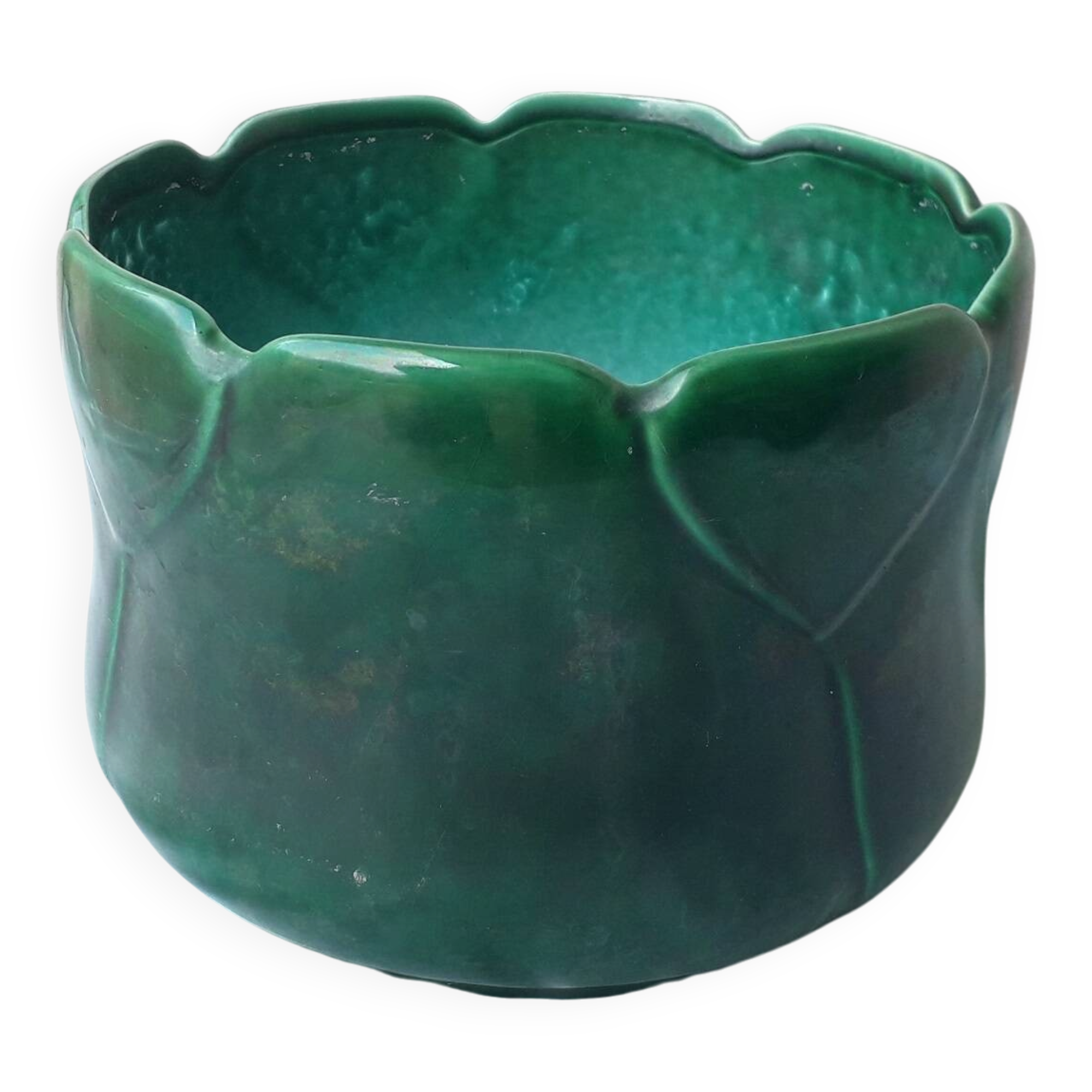 Green ceramic cache-pot