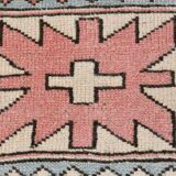 Grand tapis kilim 286x208, tons rose et bleu, motifs tribaux vintage