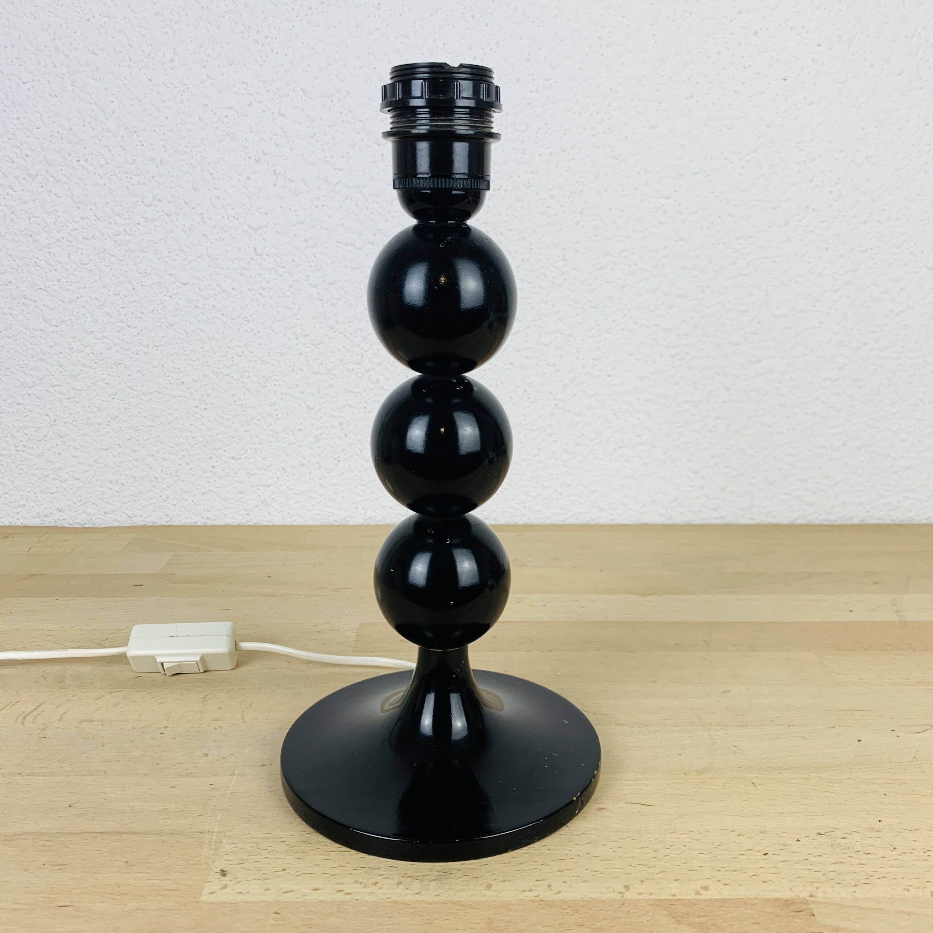 Black turned wood lamp seventies flower lampshade