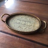Bronze, brass and embroidery serving tray made in France