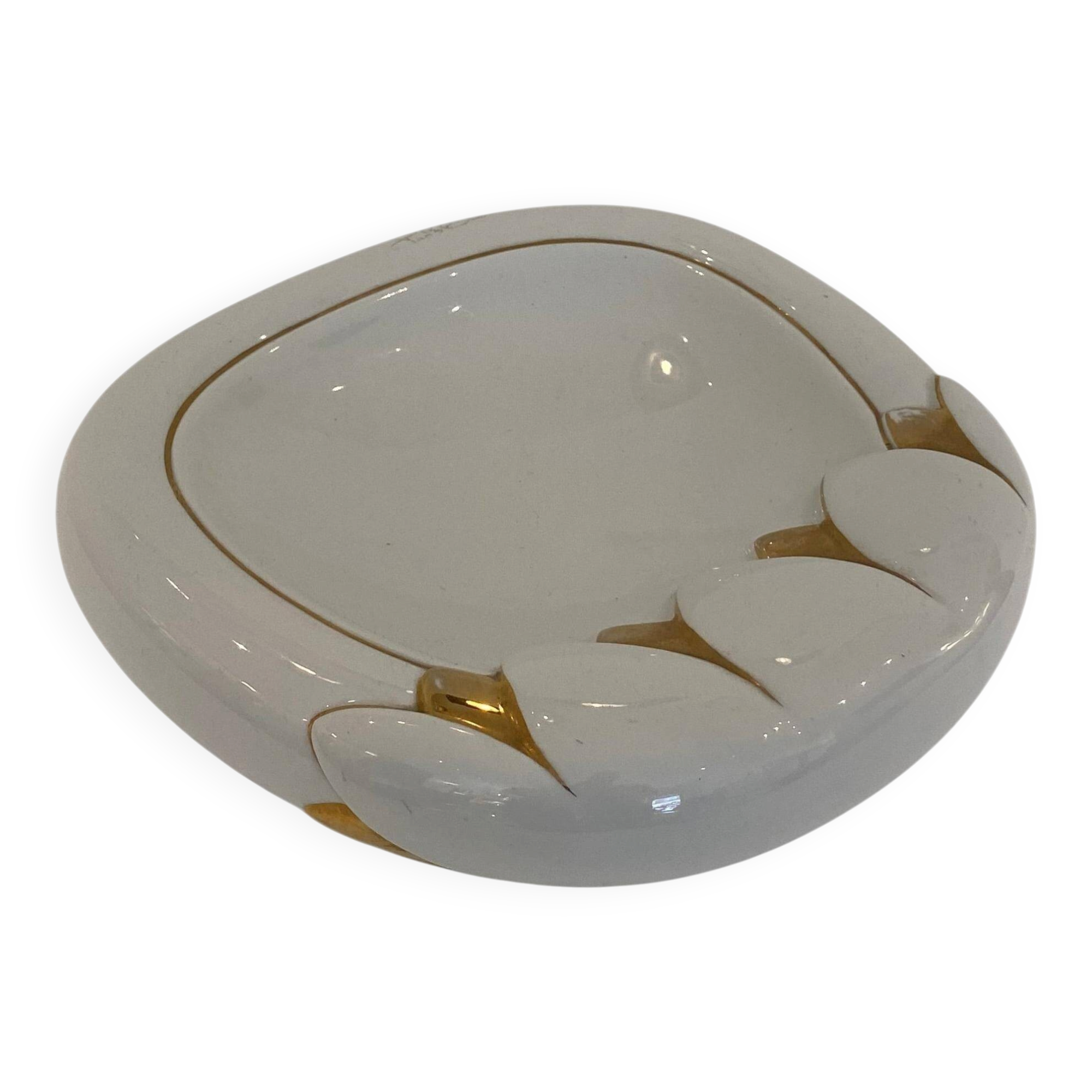 Paolo Traversi Ceramic & Gold Leaf Villari Tulip Plate Tray Vintage Italy 1