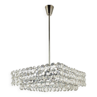 Large square chandelier by Bakalowits with diamond-shaped crystals, Austria, 1950s.