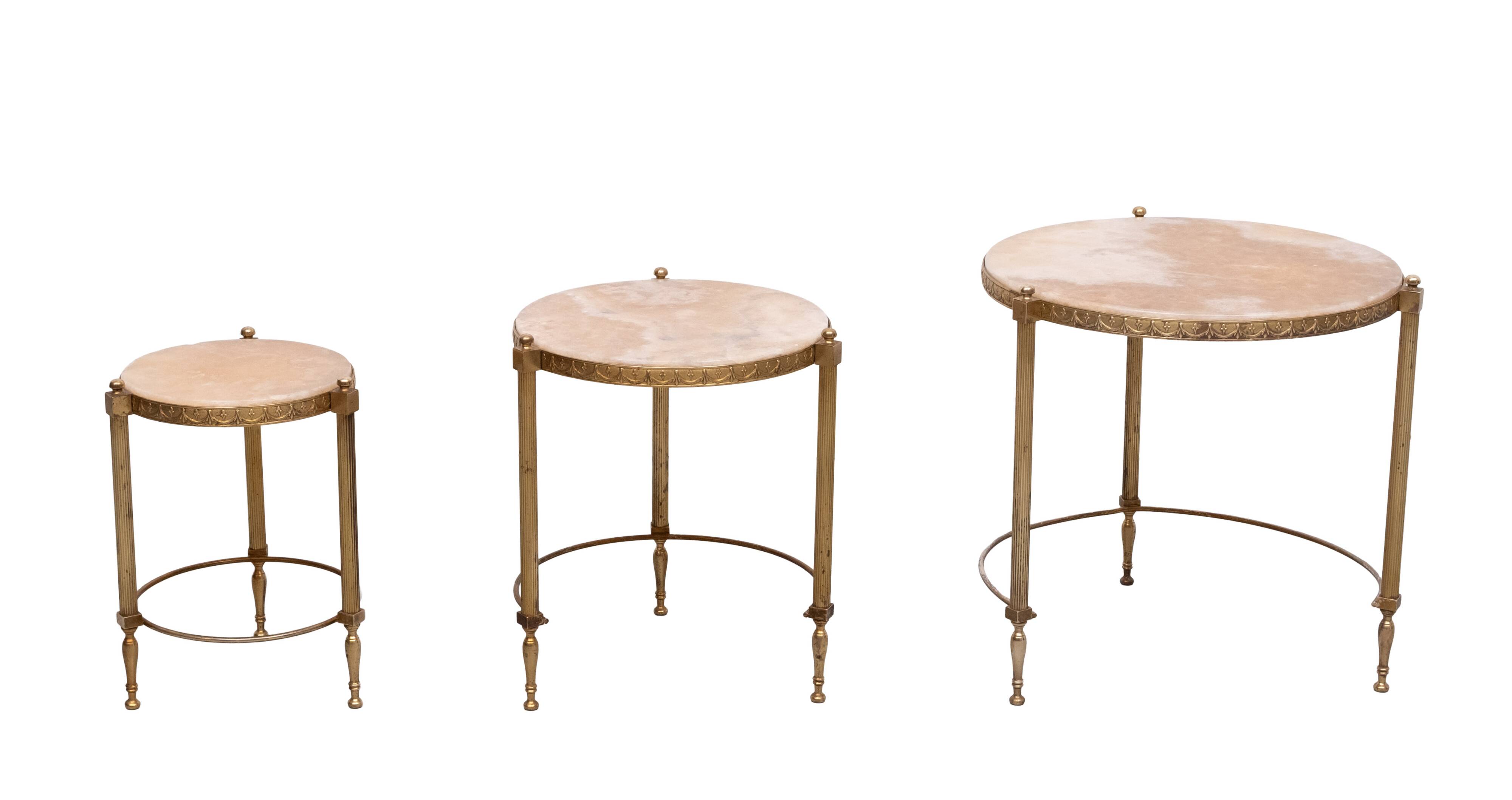 Hollywood Recency Nesting Tables Brass Onyx Marble France