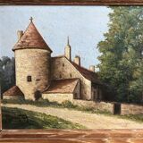 Huile sur panneau signé avec cadre bois vintage