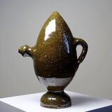 Ancienne gargoulette "Magique" oeuf en grès vernissé/émaillé et sablé