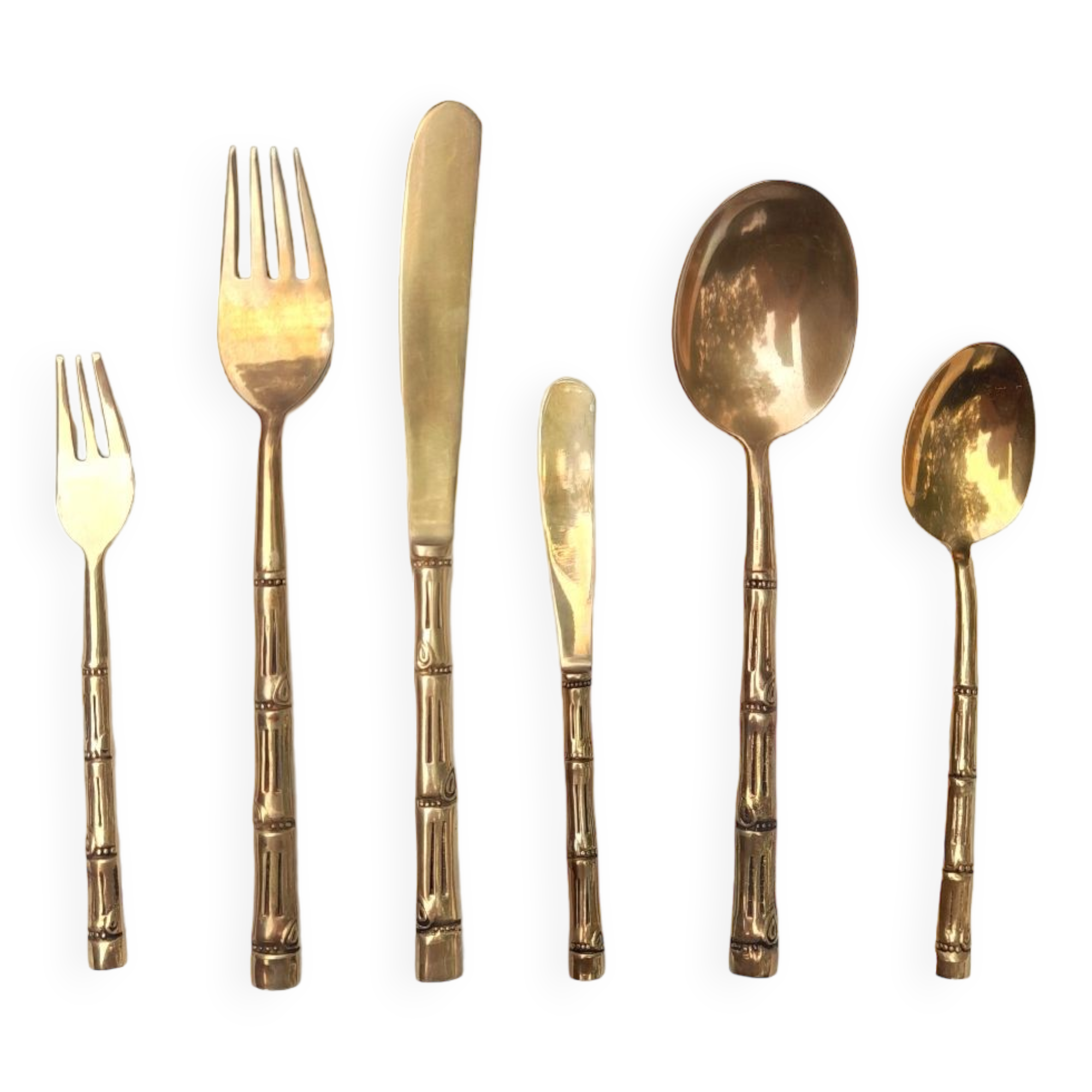 Service 12 person cutlery brass bamboo bronze