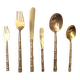 Service 12 person cutlery brass bamboo bronze