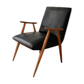 Scandinavian armchair 1950s black skaï