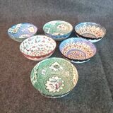 Set of 6 antique enameled copper bowls with Persian decoration