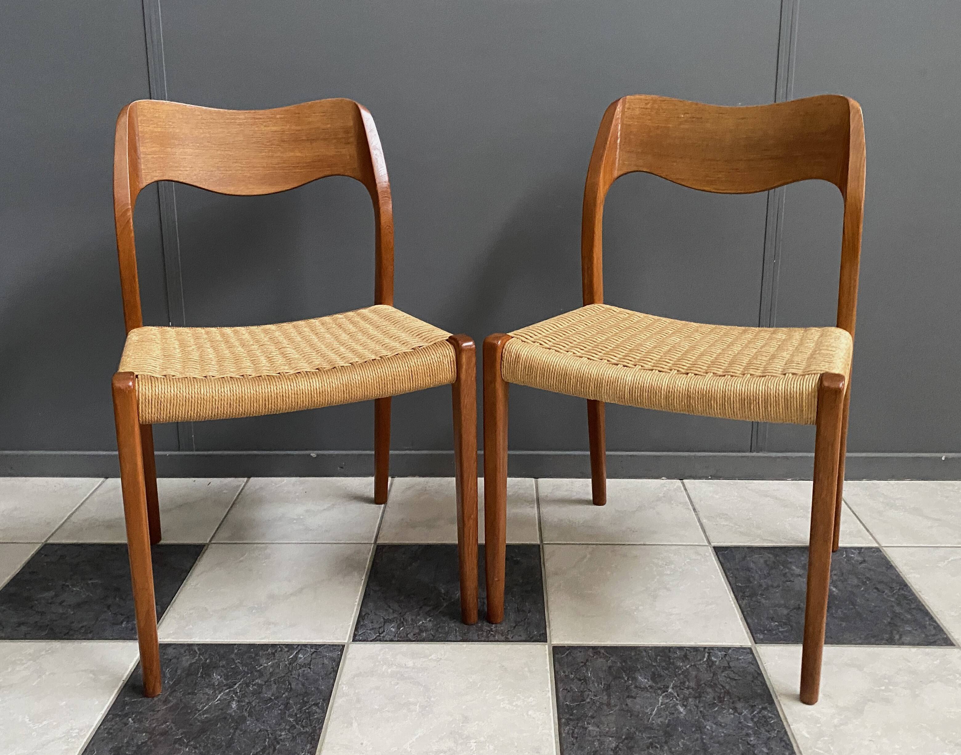 Niels Otto Moller teak and paper cord chairs, model 71