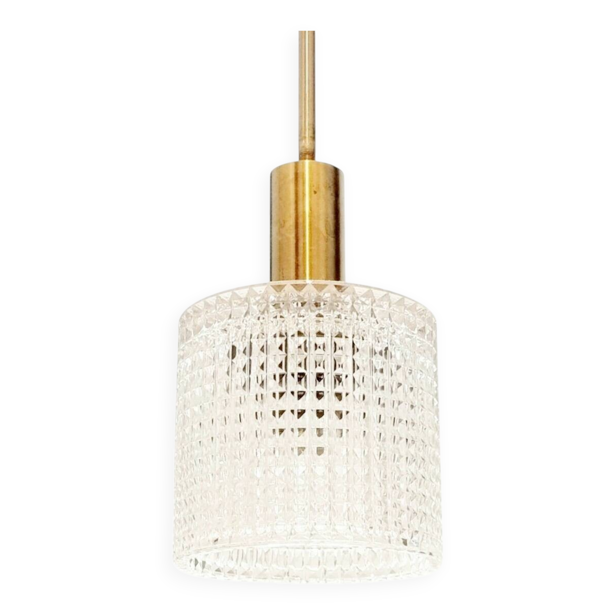 Mid-Century Scandinavian Brass & Crystal Glass Ceiling Lamp by C. Fagerlund