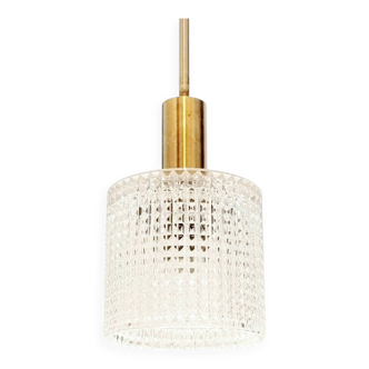 Mid-Century Scandinavian Brass & Crystal Glass Ceiling Lamp by C. Fagerlund