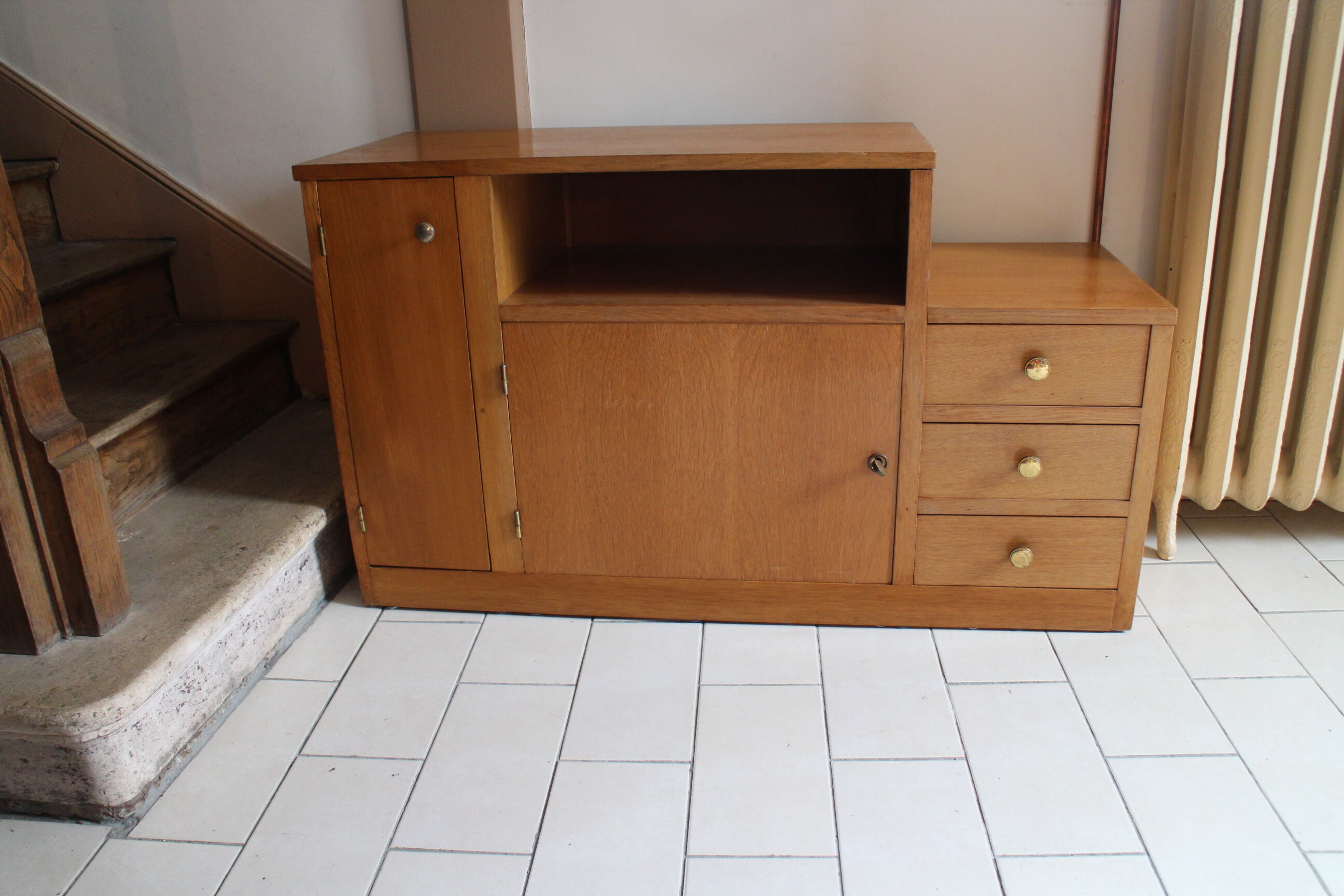 Asymmetrical chest of drawers light oak 1950