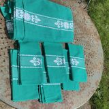 Artiga tablecloth and 6 napkins, Basque linen, green with white embroidery