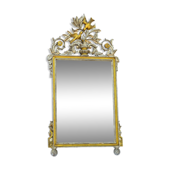 Miroir en bois peint argenté et dorée 107x60 cm