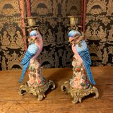 Pair of candle holders "Parrots"