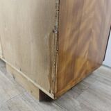 1940s Art Decò dressing table in blond walnut with sliding glass