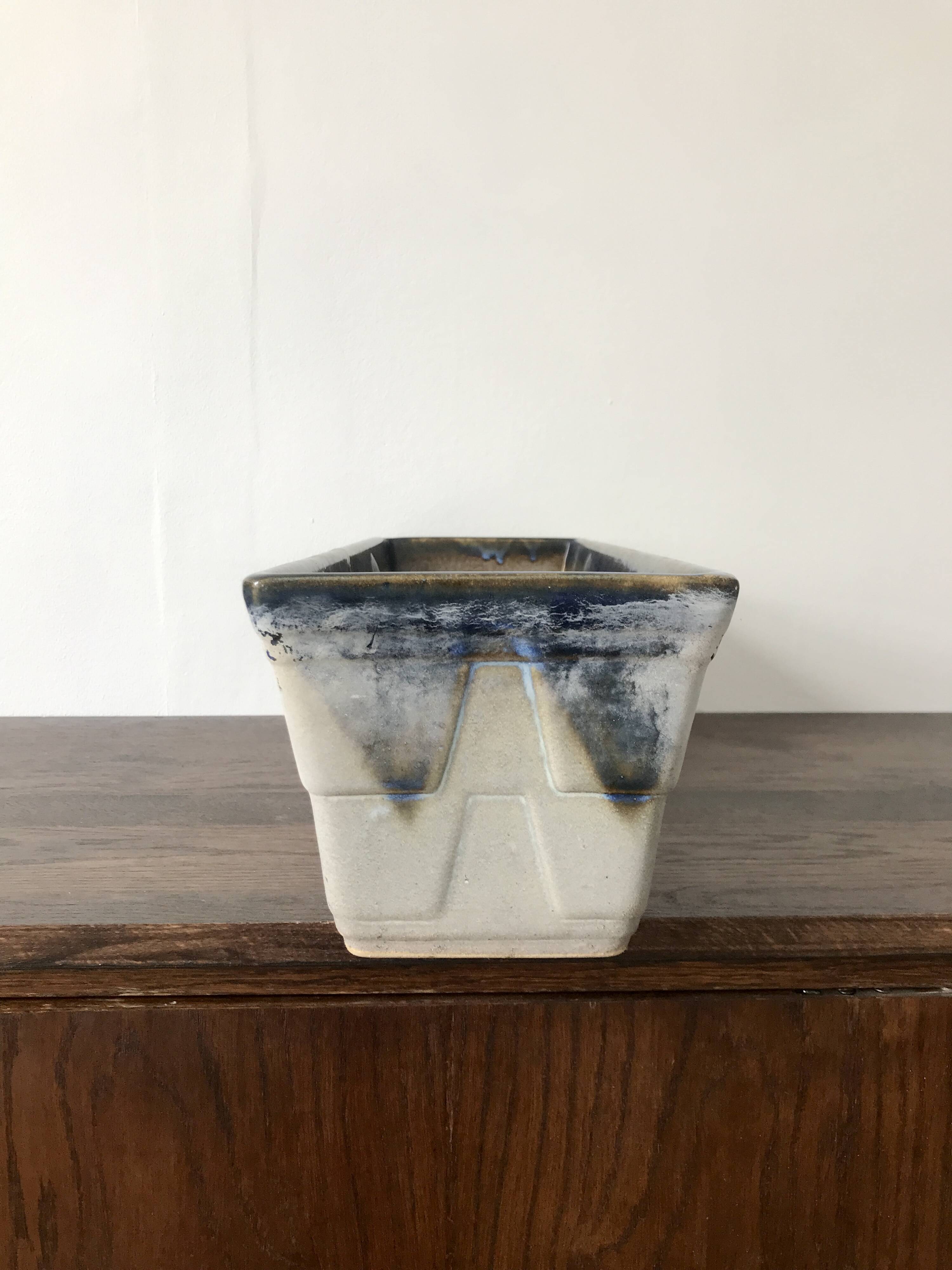 West Germany style blue ceramic planter or pot holder
