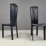 Vintage black leather dining chairs, set of 4, 1980s