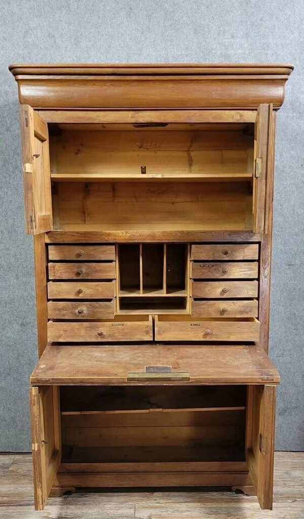Secrétaire cabinet a cache secrète époque Louis Philippe en frêne et orme