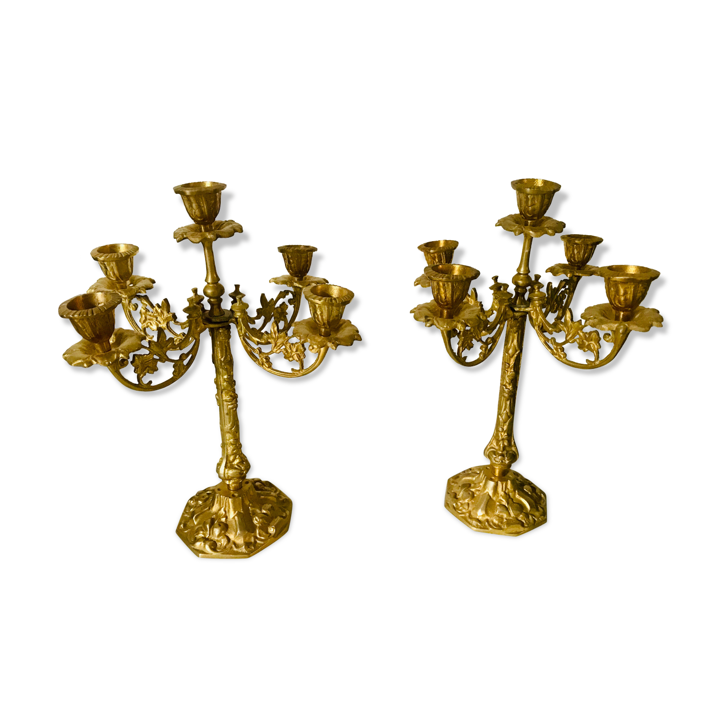 Pair of golden brass candlesticks