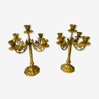 Paire de chandeliers en bronze doré