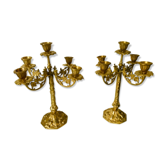Pair of golden brass candlesticks