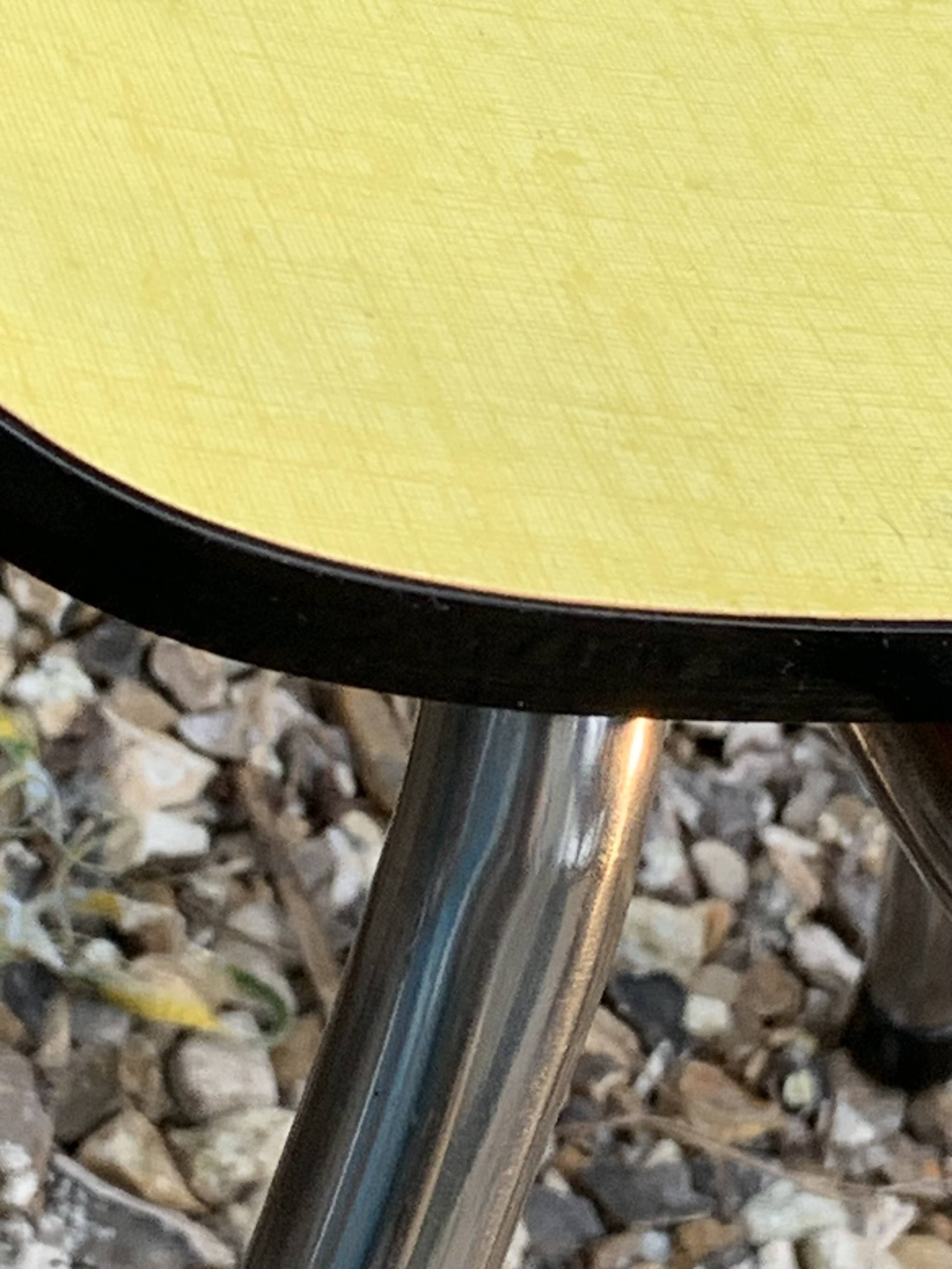 Yellow Formica chairs with compass legs, 1950s
