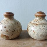 Salt and pepper shaker in Puisaye stoneware by Jean Pierre Prud'homme