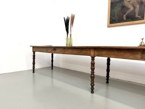 Farm table of 4 metres in solid pine, around 1900.