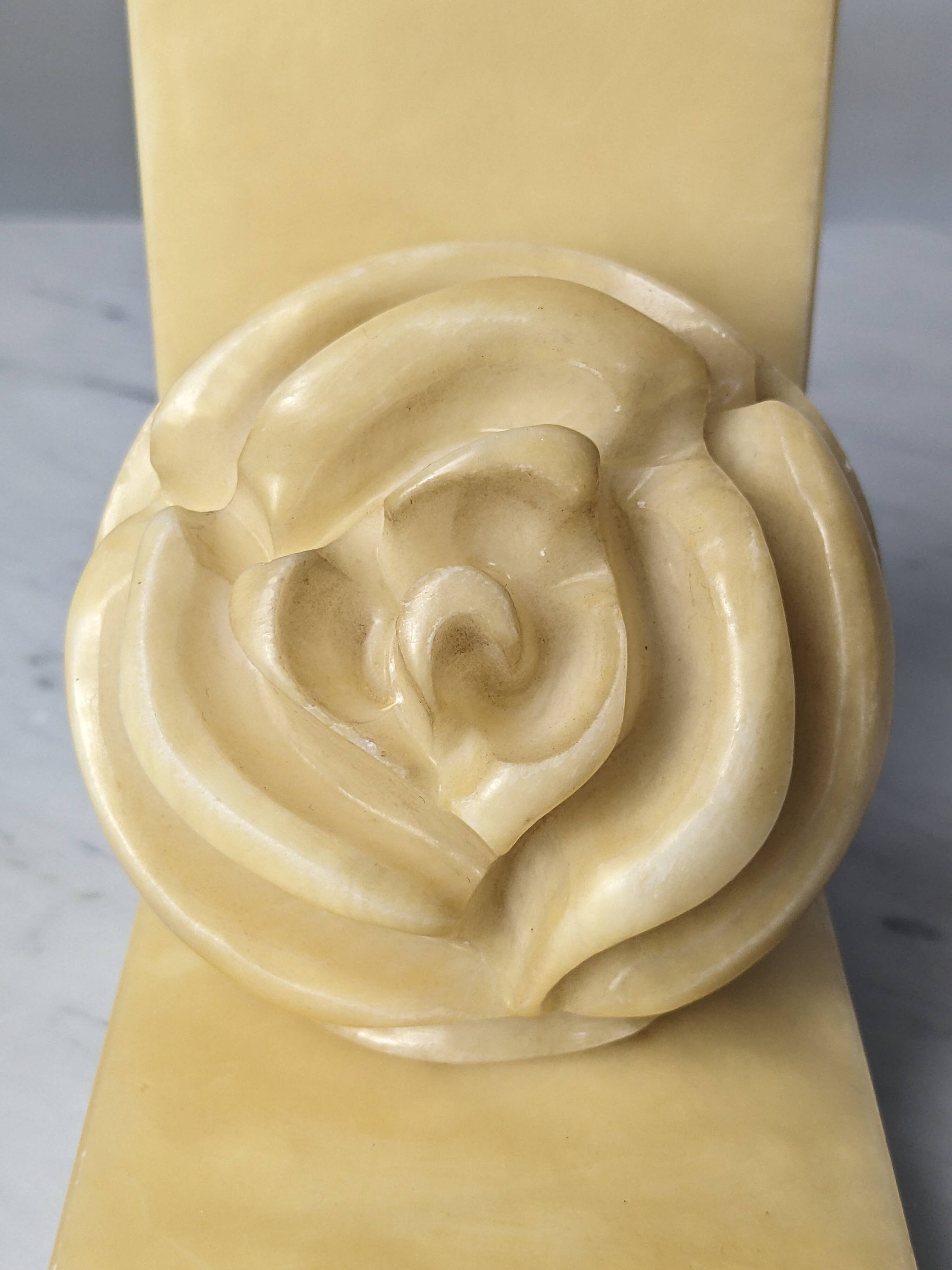 Pair of Neo-Classical Camellia Alabaster Bookends - 1940s