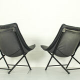 Folding Lounge Chairs in black leather by Teun van Zanten for Molinari, 1970s