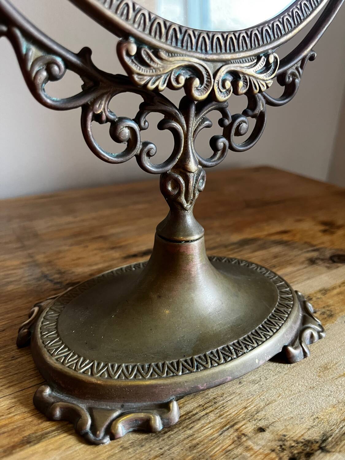 Brass table mirror psyche