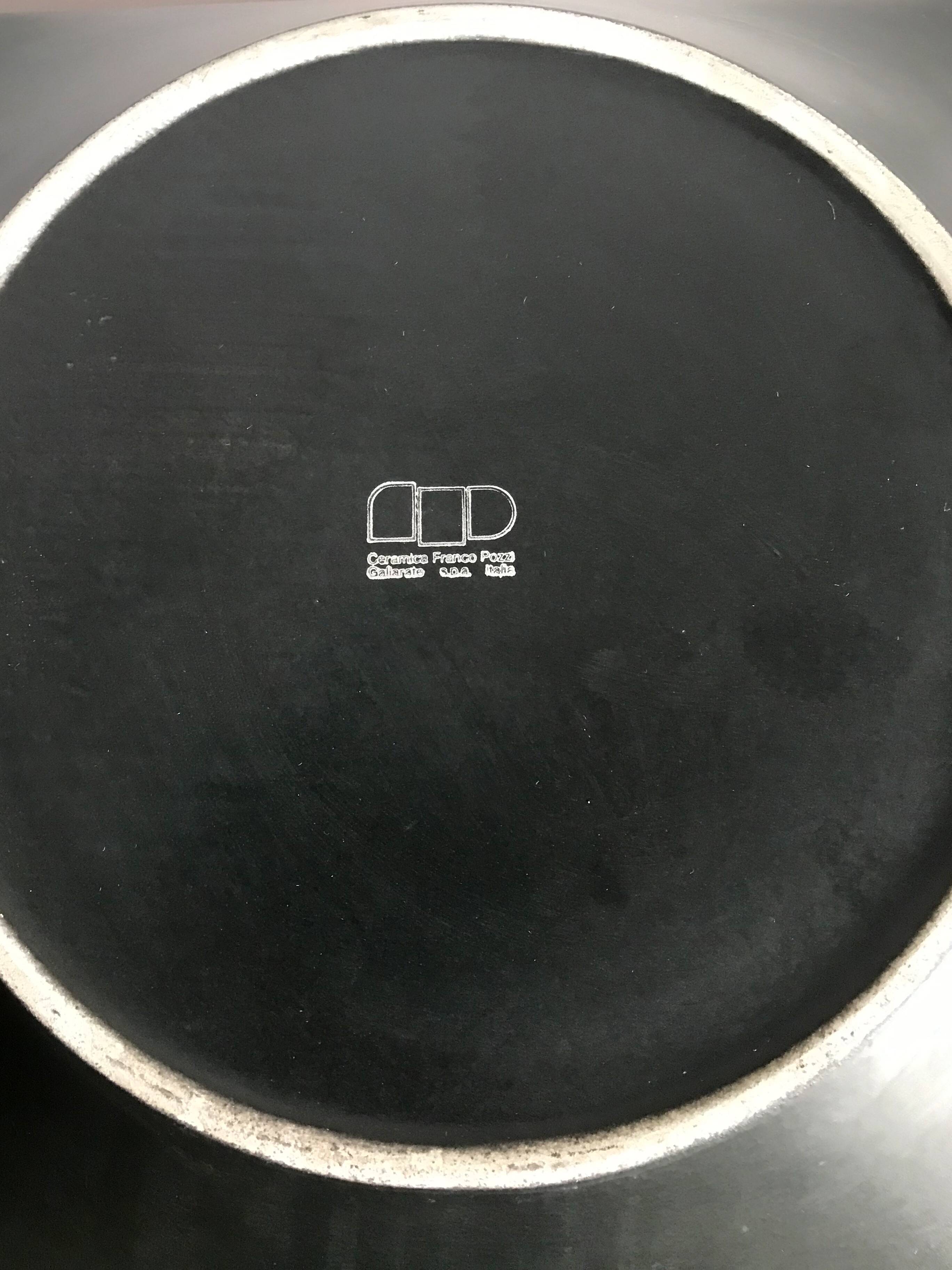 Franco Pozzi Italian black ceramic centerpiece vase 1960s