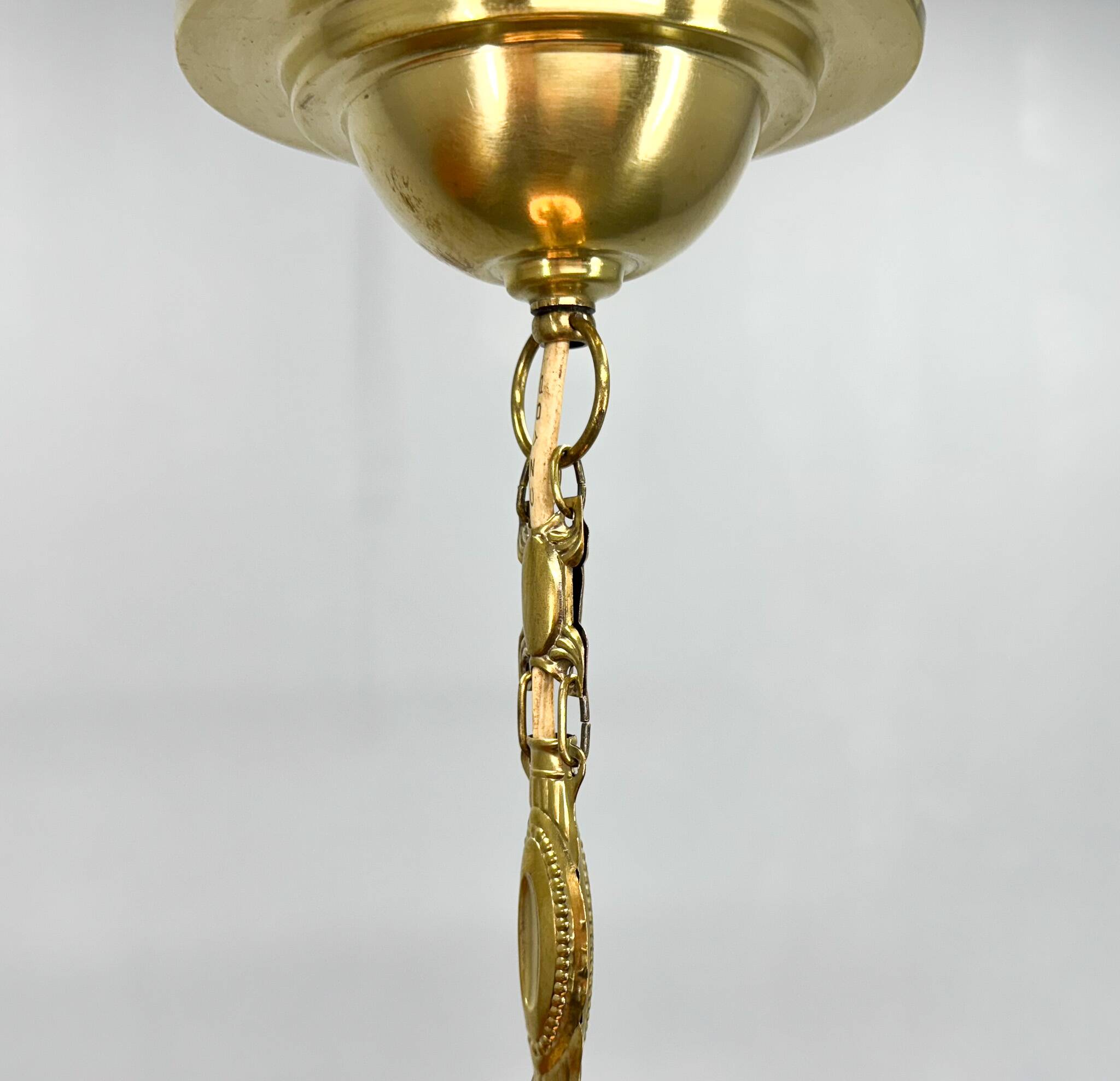 Art Deco Brass & Glass Pendant Light, Germany 1930s, Restored