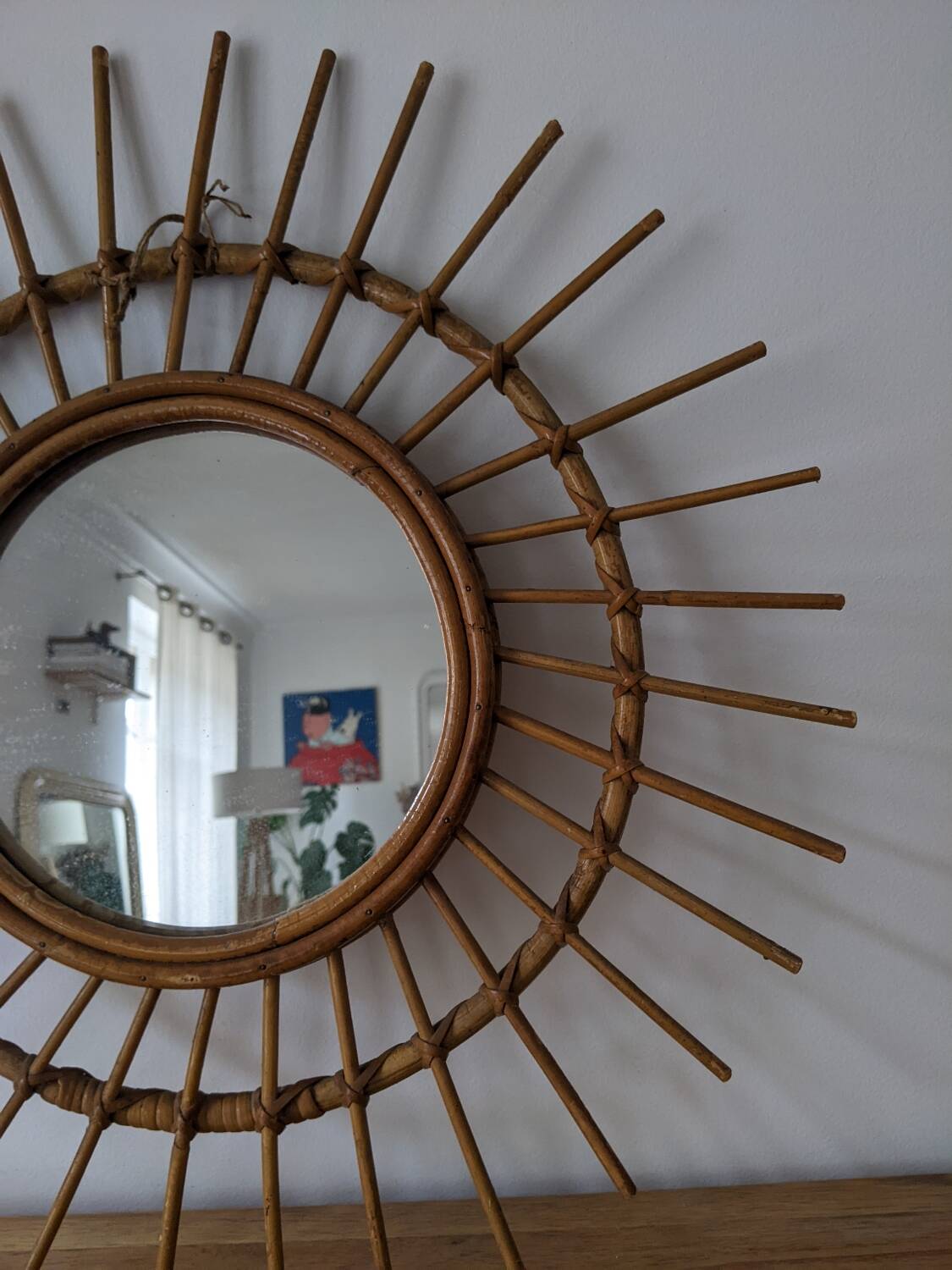 Vintage rattan sun mirror