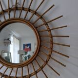 Vintage rattan sun mirror