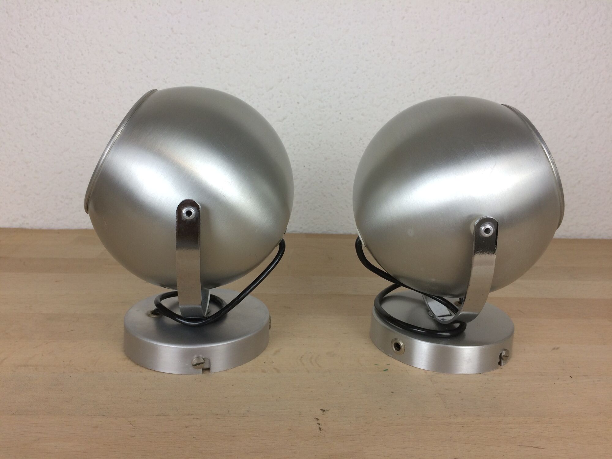 Set of 2 wall lamps eyeball brushed aluminum 70s space age