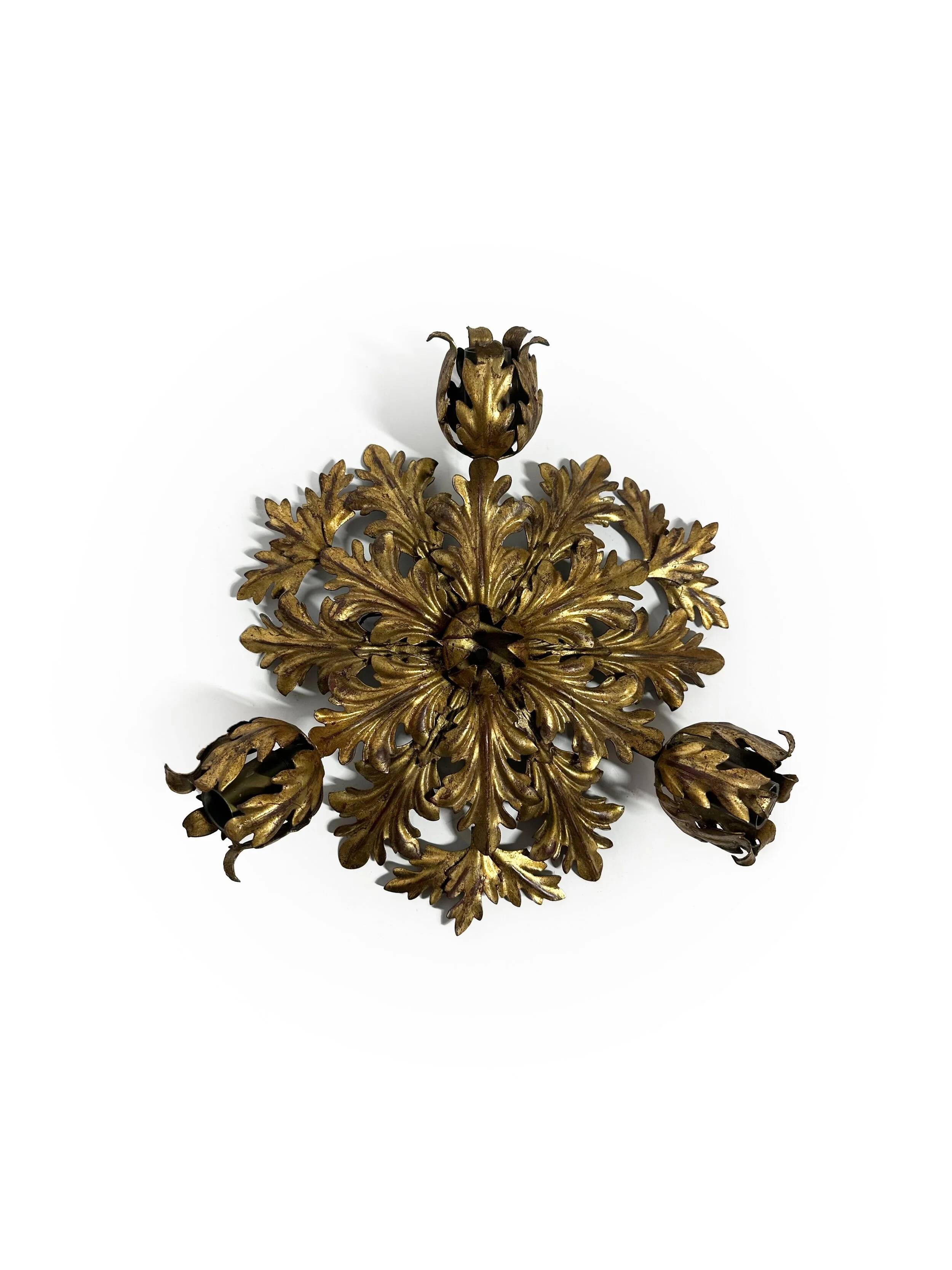 1960s gilt toleware ceiling light by Banci