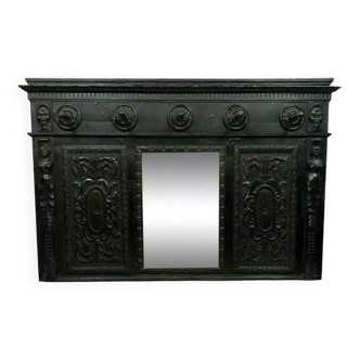 Miroir renaissance de château en poirier noirci vers 1850 / 178cm