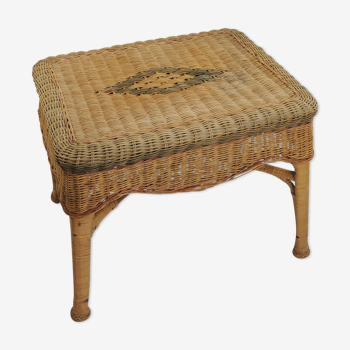 Table basse rectangulaire en osier tressé bambou /rotin/vintage