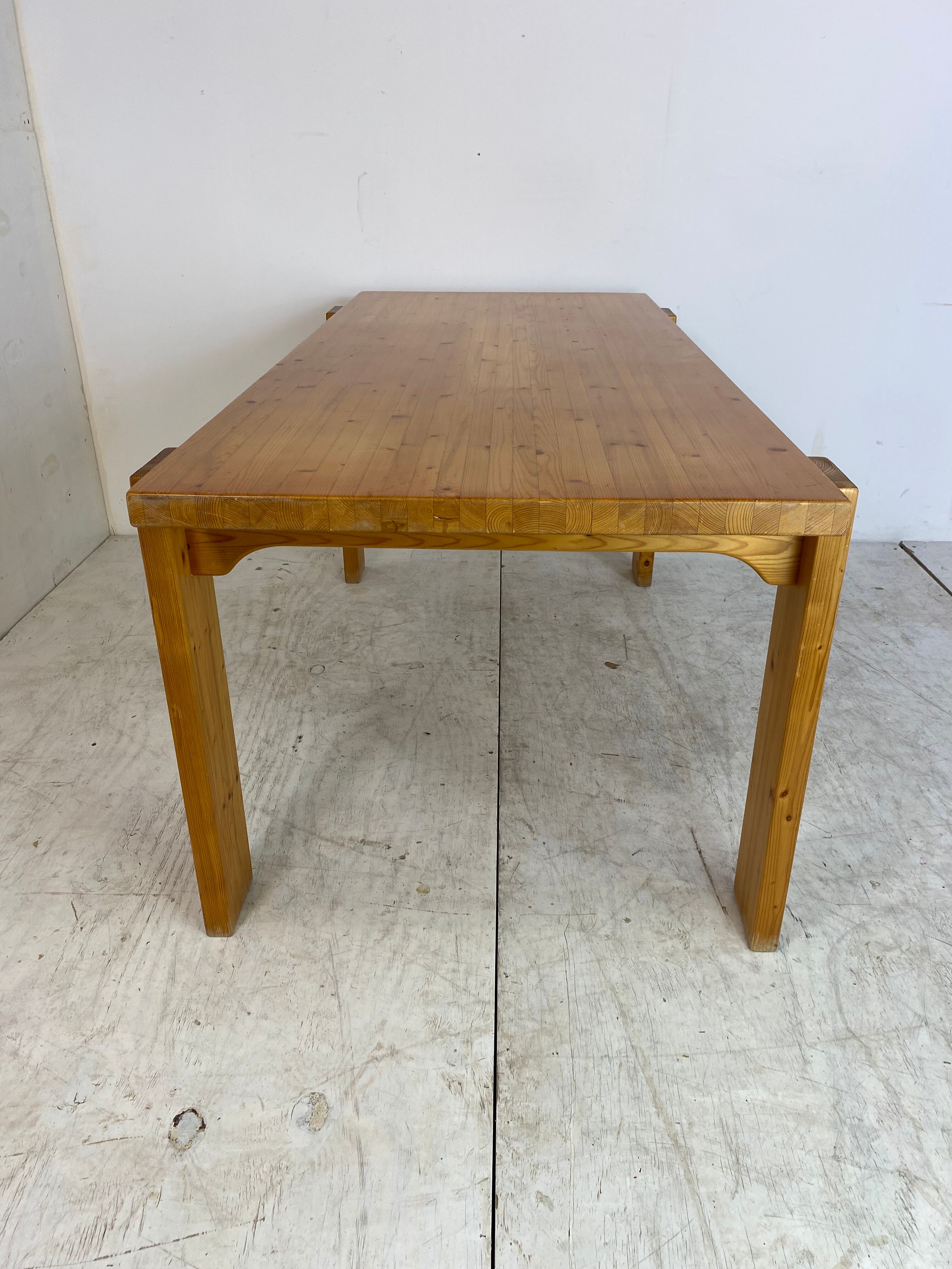 Scandinavian modernist brutalist pine rectangular dining table, 1960s