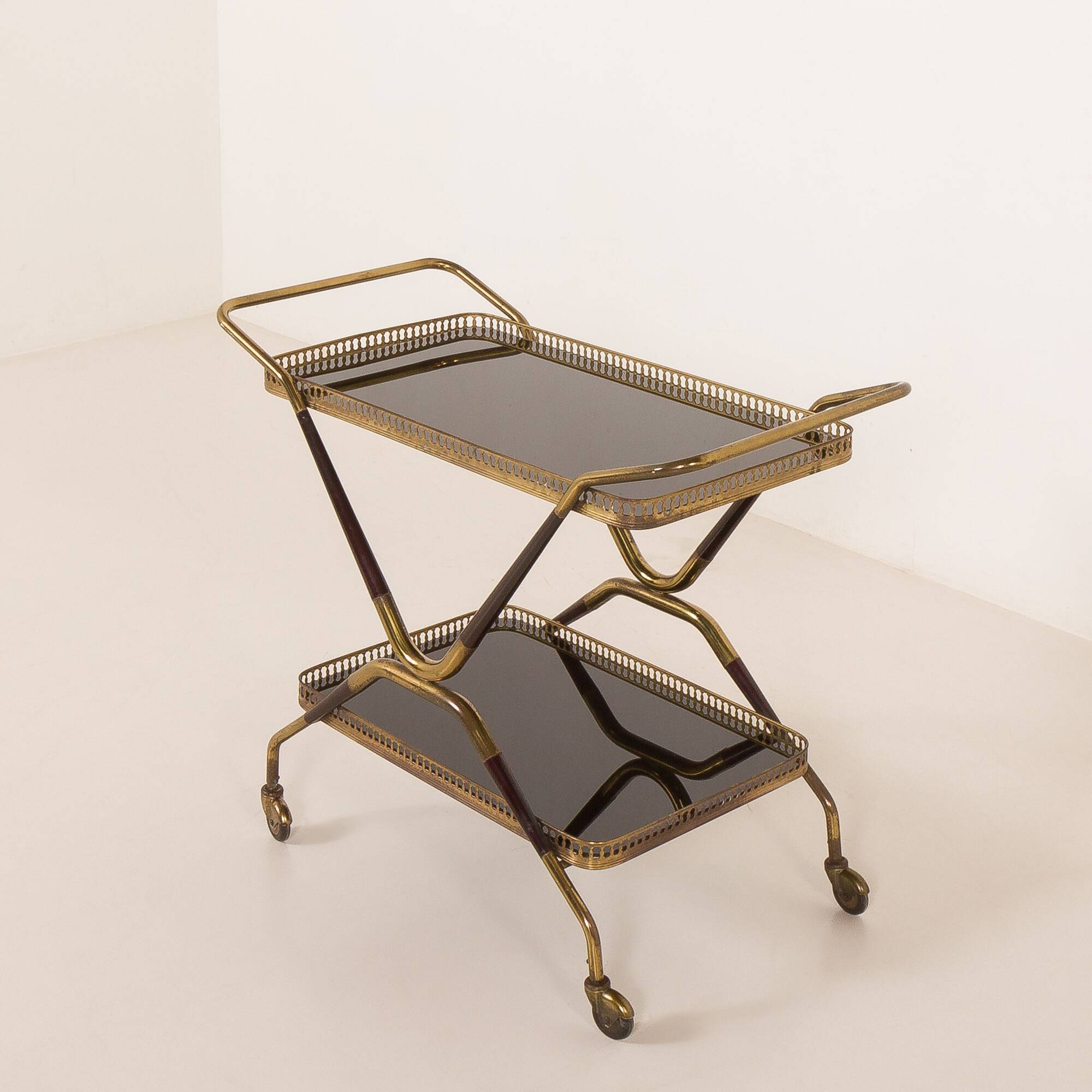 Italian mid century brass bar cart, serving trolley, 1960s
