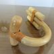 Wooden wall coat door hook with leather straps 60s 70s