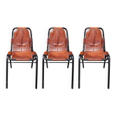 Set de 3 chaises en cuir Bauhaus par DalVera, style Charlotte Perriand, 1950