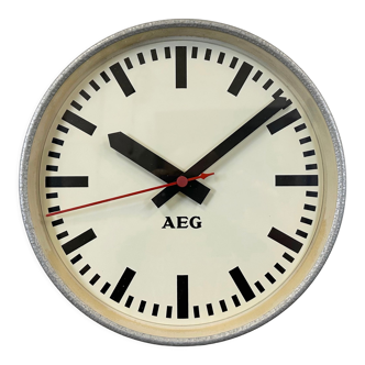 Grey Industrial Factory Wall Clock from AEG, 1960s