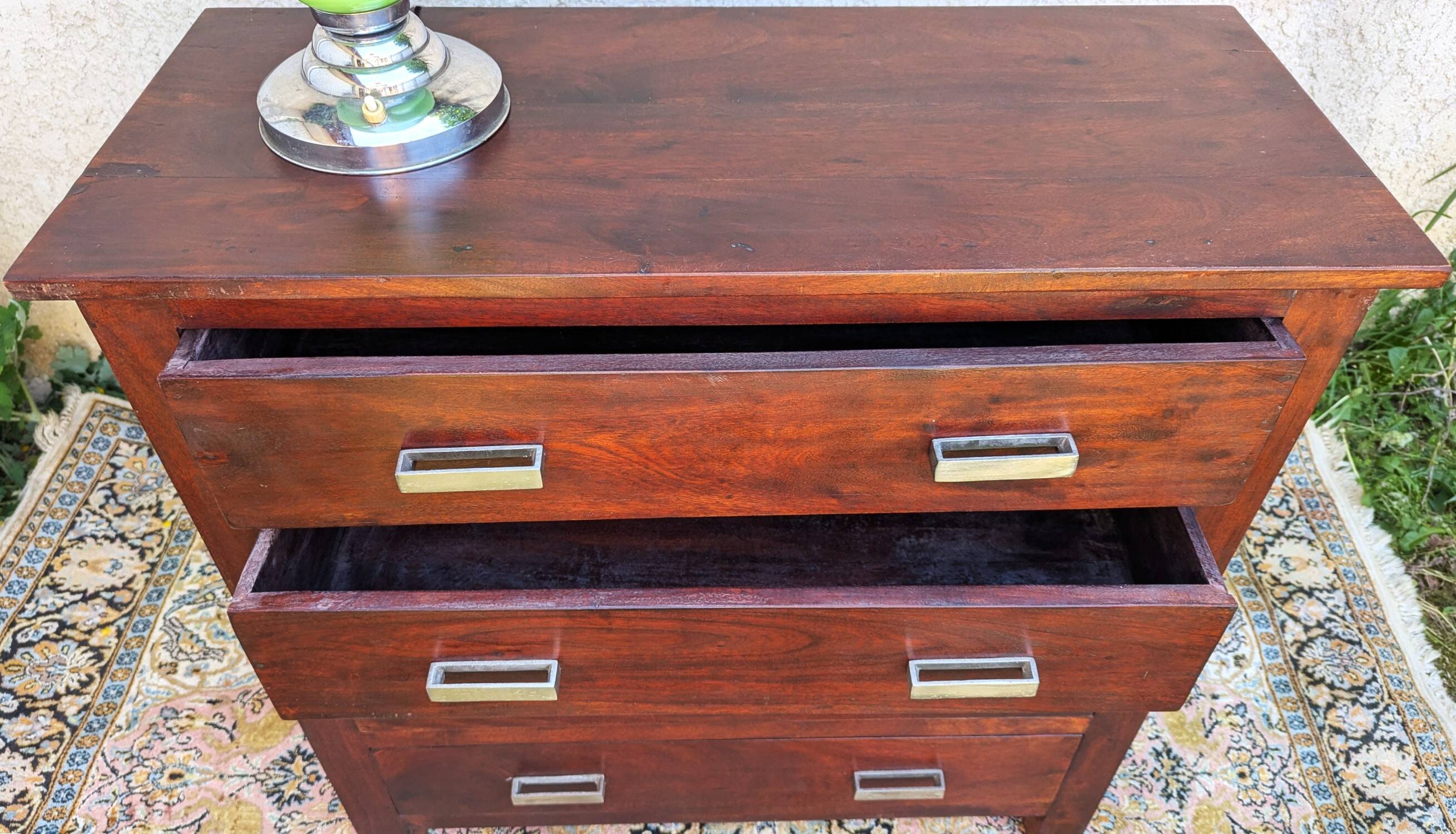 Commode Art Deco 4 Tiroirs Bois massif Rouge
