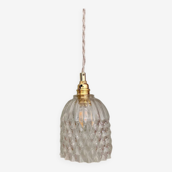Vintage tulip pendant lamp in molded glass