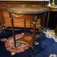 Bouillotte table pedestal table with marquetry decoration and bronze ornaments in the Louis style
