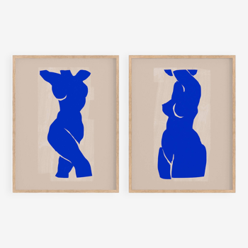 Pair of prints, female silhouette wall art. Set of two, 50x70cm